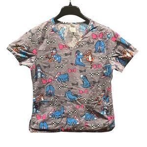 Disney Tigger and Eeyore Medical Scrub Top Womens XS Winnie the Pooh